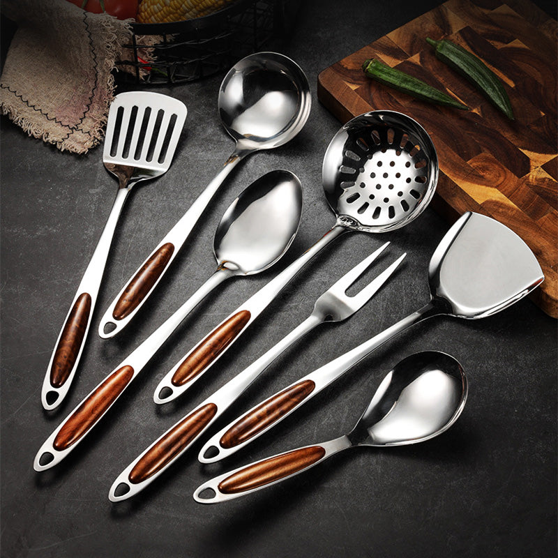 Ustensiles de Cuisine Inoxydables Luxe – Manches en Bois - Foivo