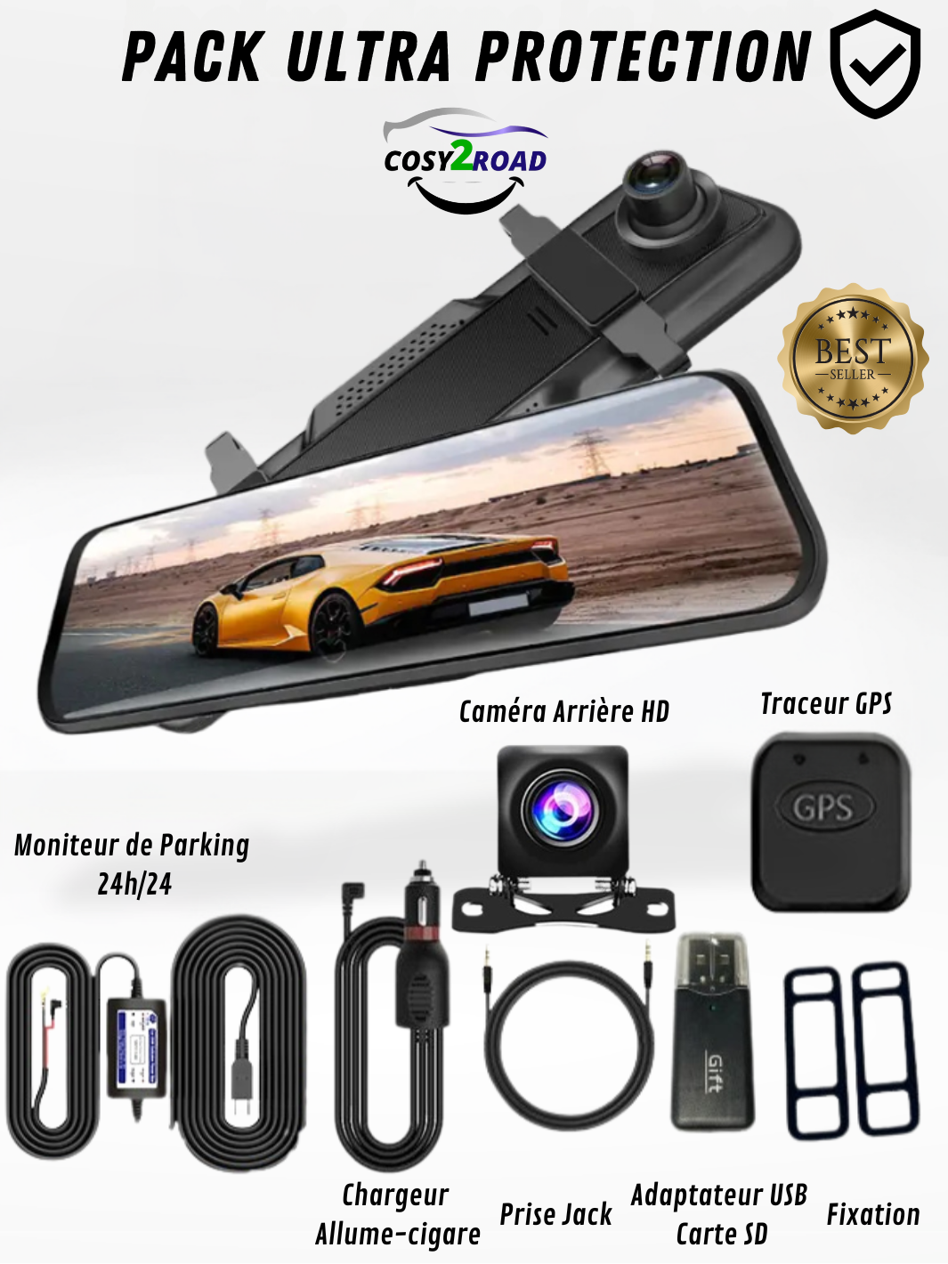 Rétroviseur Caméra 4K Avant/Arrière avec CarPlay et Enregistrement