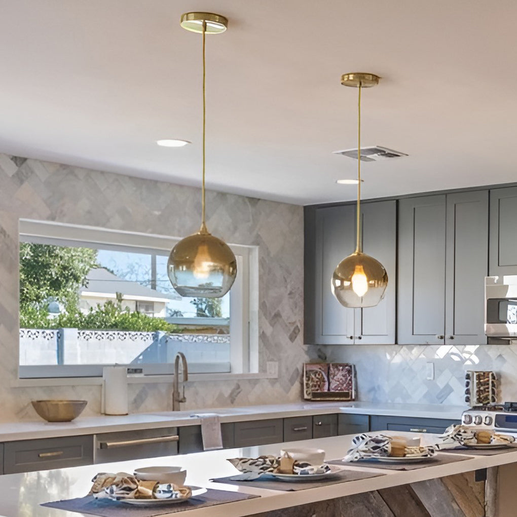 Luminaire Suspendu en Verre avec LED pour Salon et Cuisine