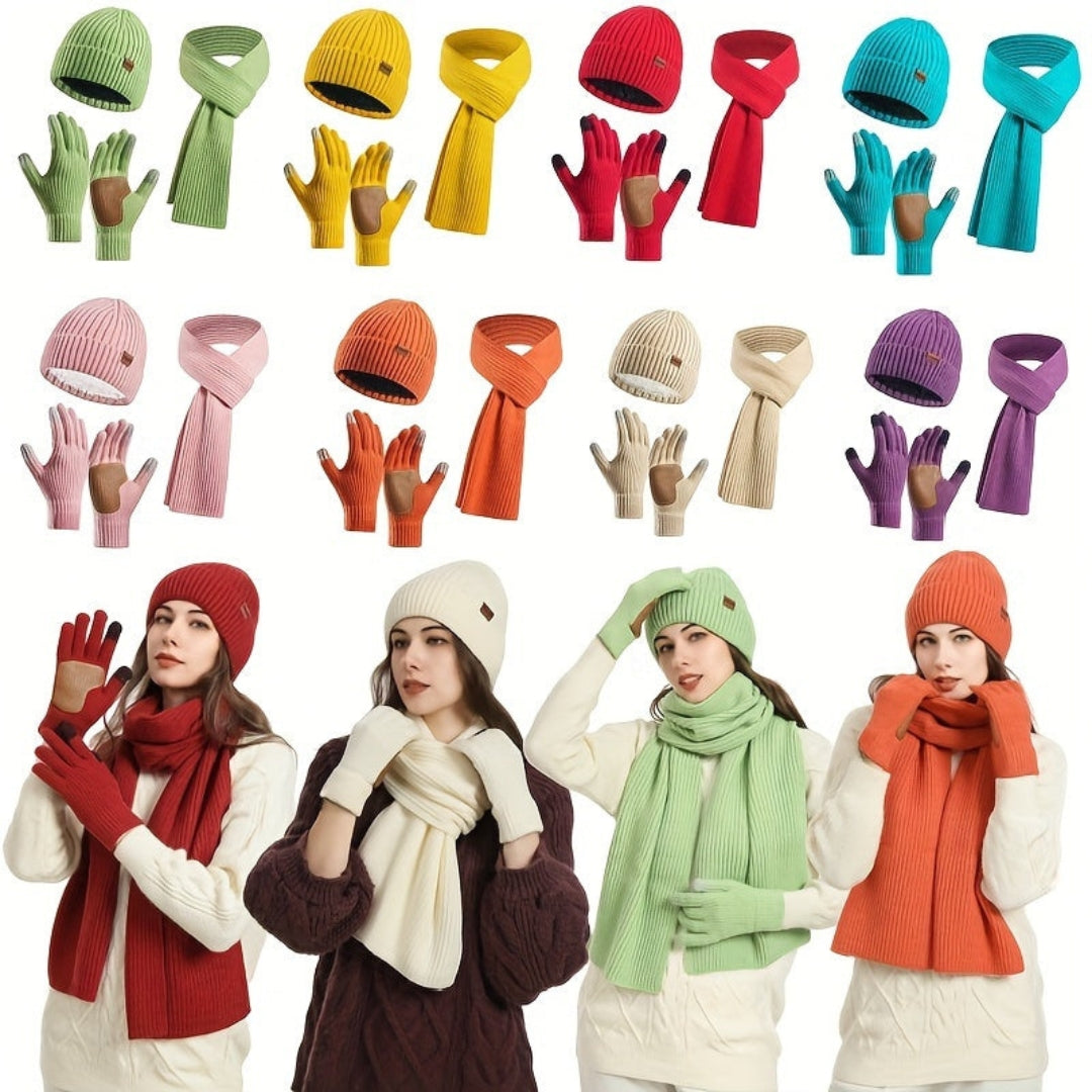 Ensemble Hiver Tricoté 3 Pièces Chaud et Confortable