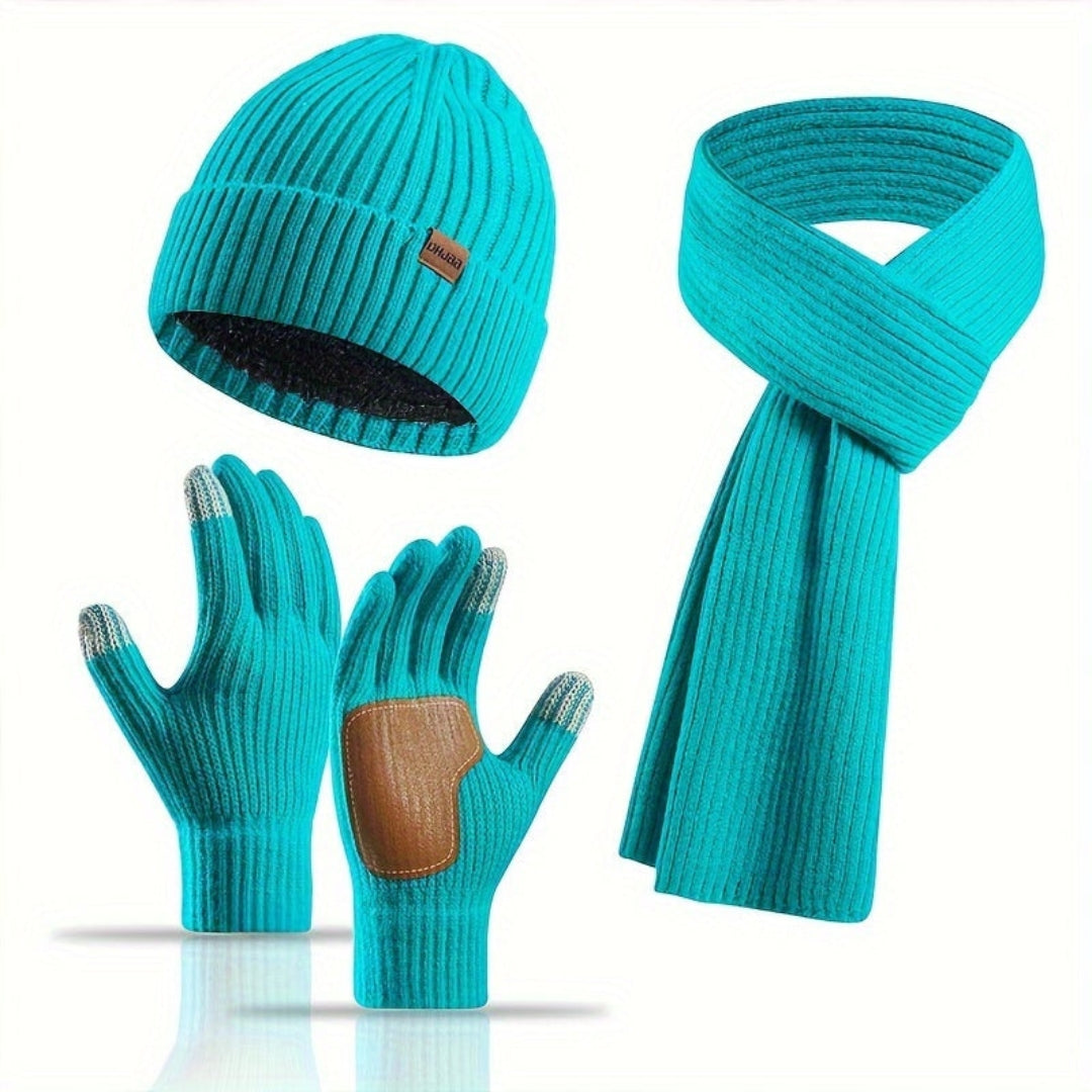 Ensemble Hiver Tricoté 3 Pièces Chaud et Confortable