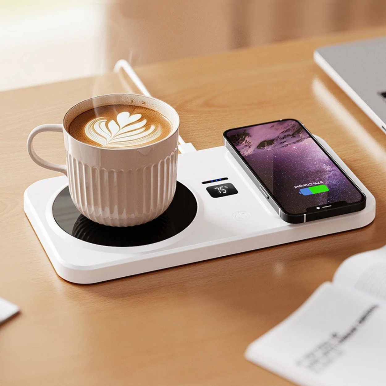 Support de Tasse Chauffant avec Chargeur sans Fil Intégré