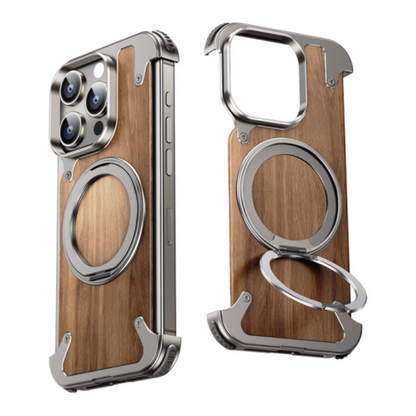 Coque iPhone en Bois Naturel avec Support Rotatif