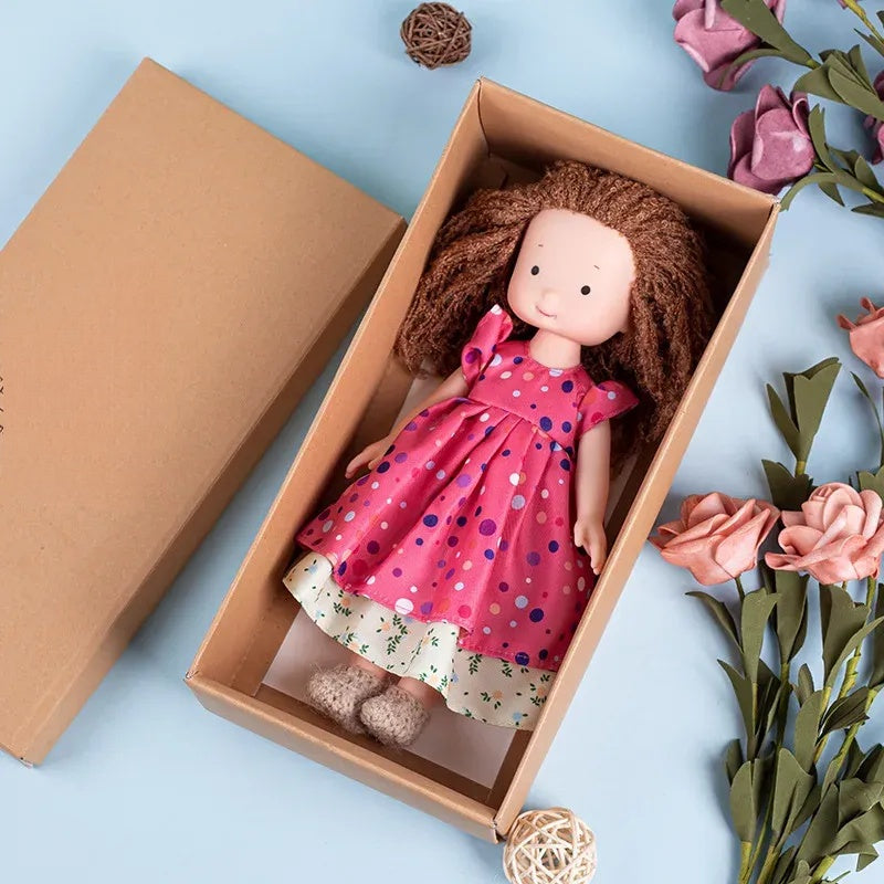Poupée Câlin En Bois avec Accessoires de Jeu