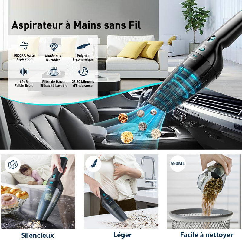 Marcherelle™ – Aspirateur à Main Portable Puissant et Sans Fil avec Station de Recharge