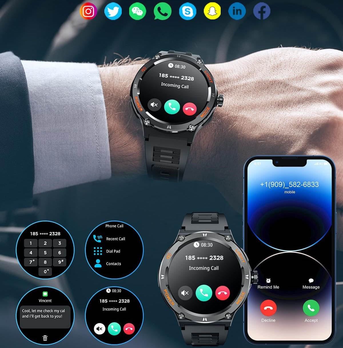 Marcherelle™ – Montre Connectée Homme Écran HD avec Boussole Intégrée