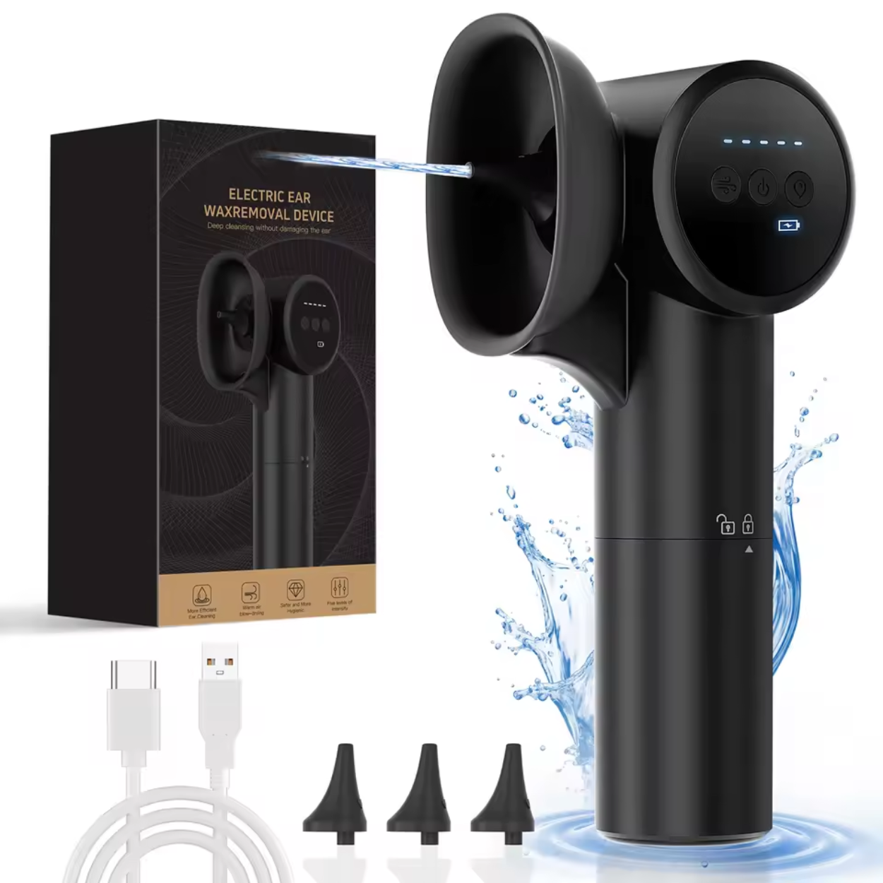 Nettoyeur d'Oreilles Électronique Chauffant avec Eau et Air Pulvérisé