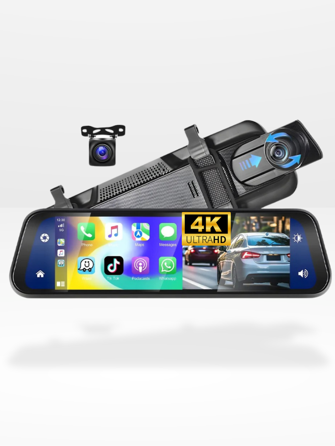 Rétroviseur Caméra 4K Avant/Arrière avec CarPlay et Enregistrement