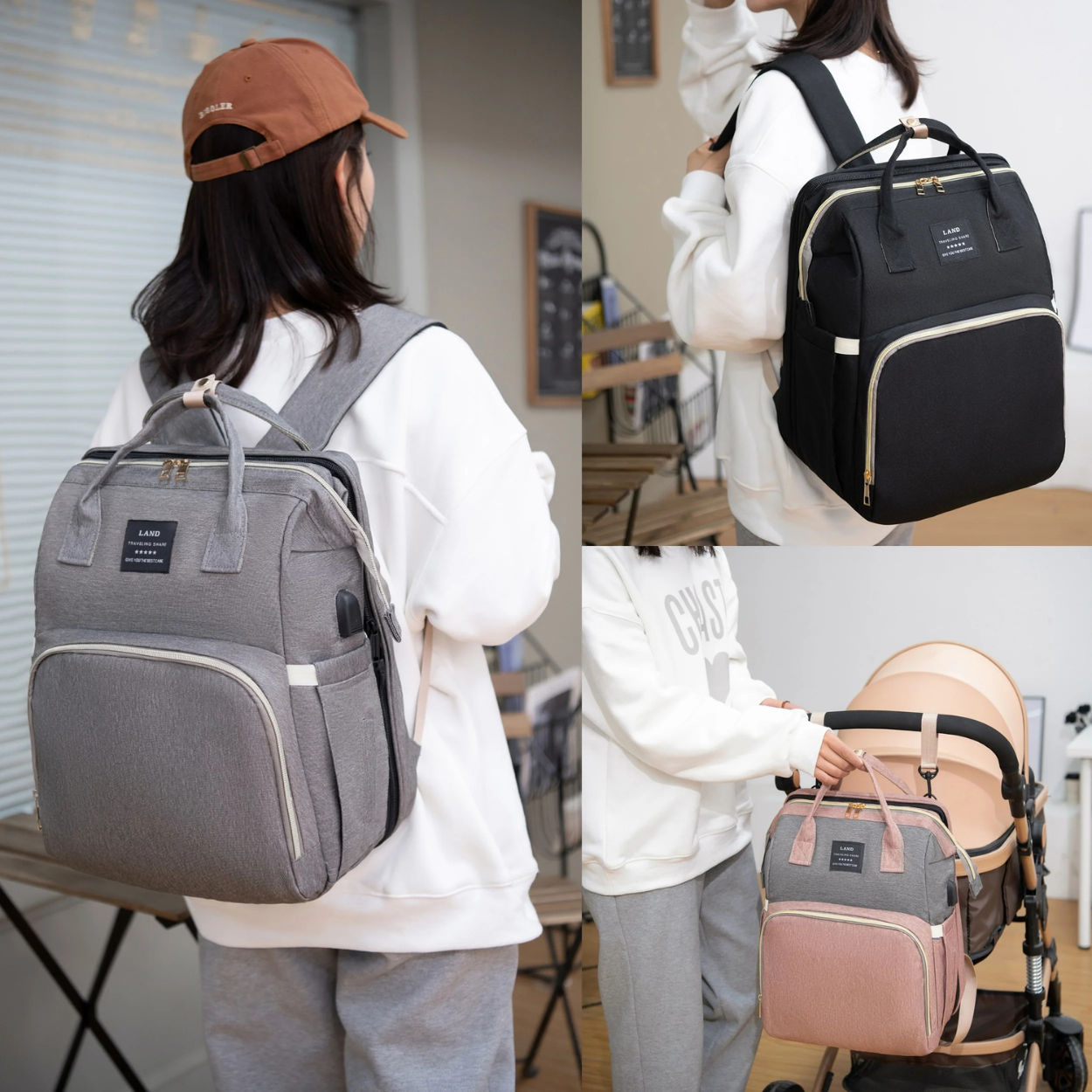 Sac à Langer Convertible avec Lit Parapluie et Poussette
