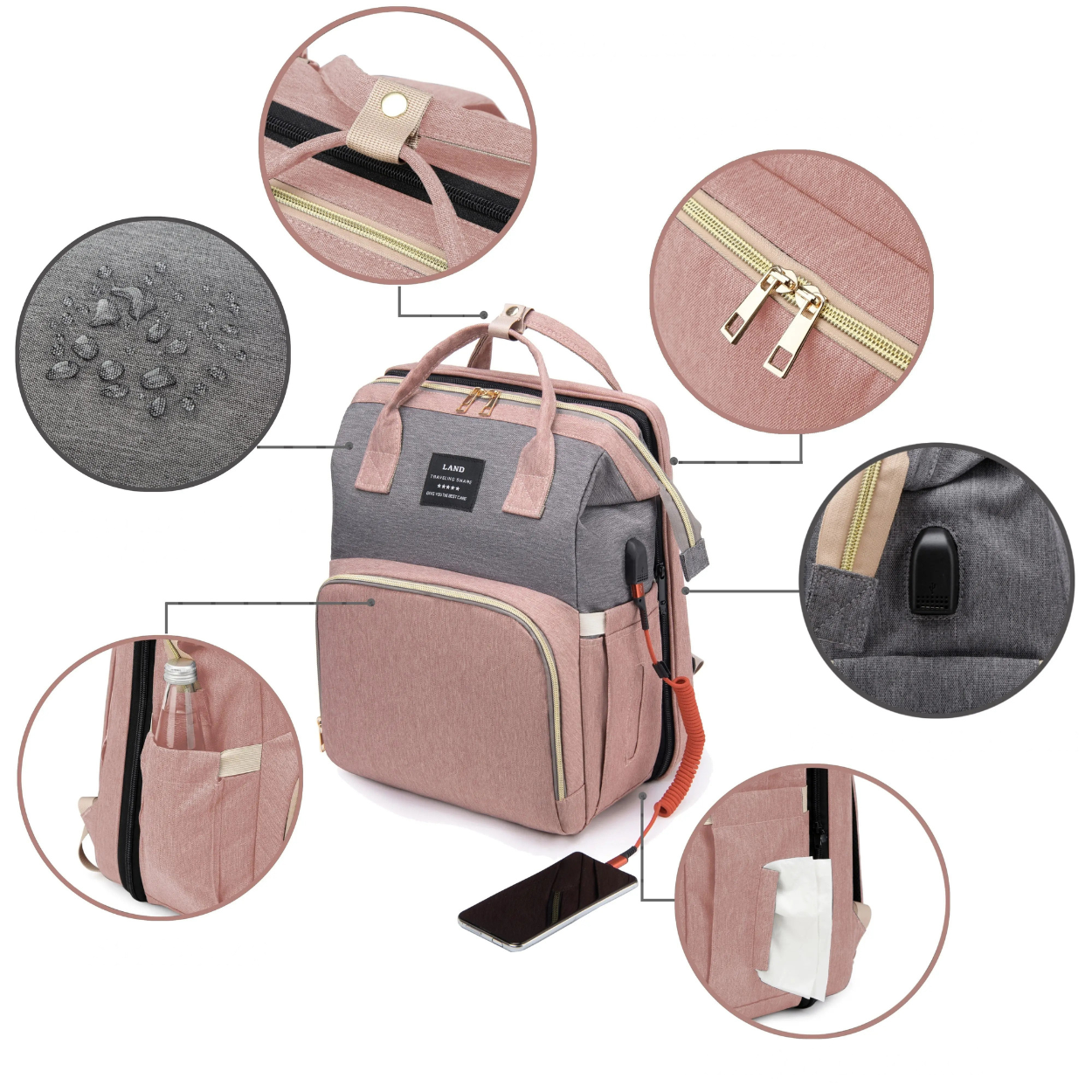 Sac à Langer Convertible avec Lit Parapluie et Poussette