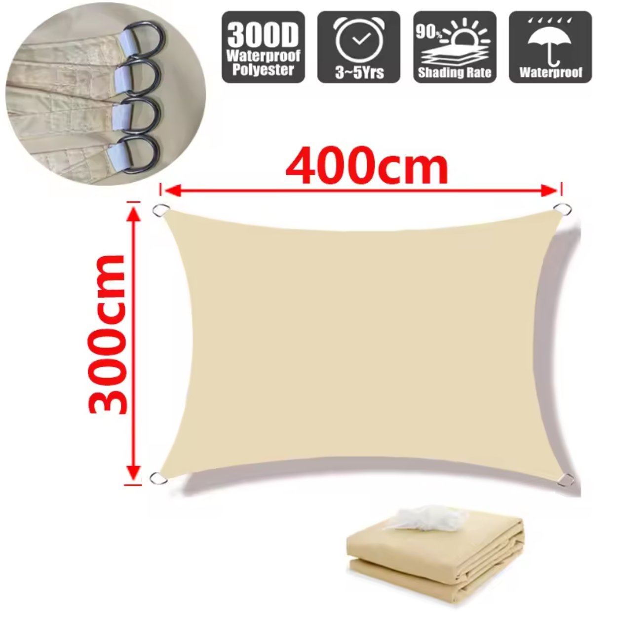 Voile d'ombrage résistant à l'eau en polyester léger