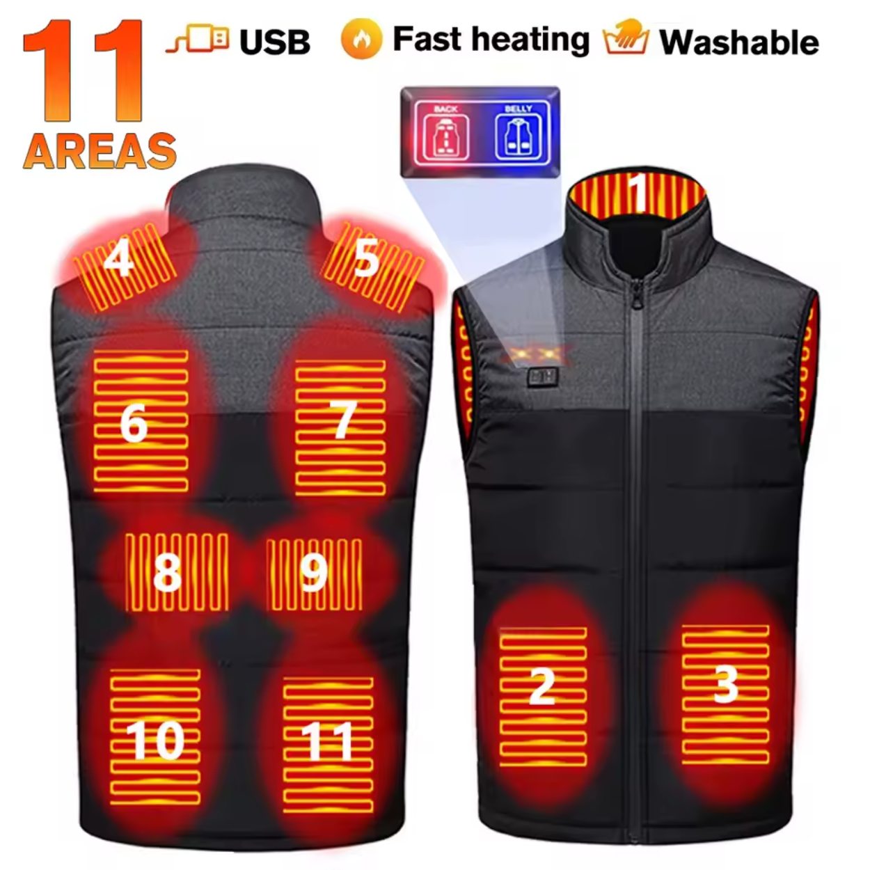 Gilet Chauffant Électrique avec Chauffage Réglable